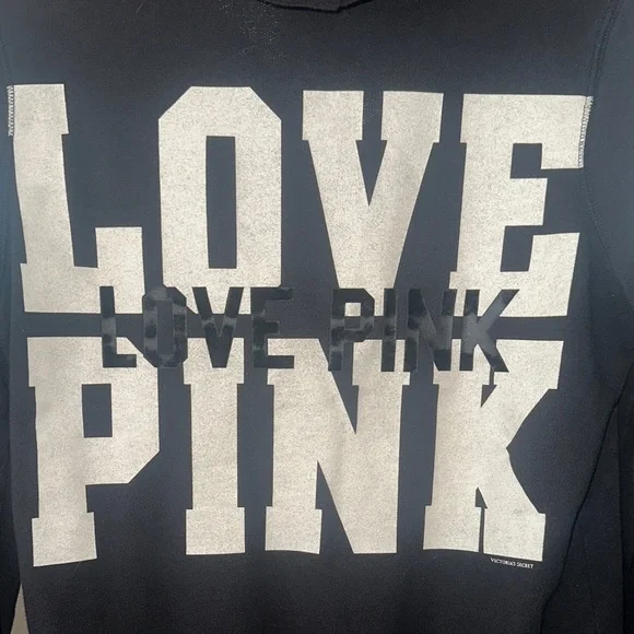 PINK Victoria's Secret Black Hoodie with White Accents - Picture 4 of 5